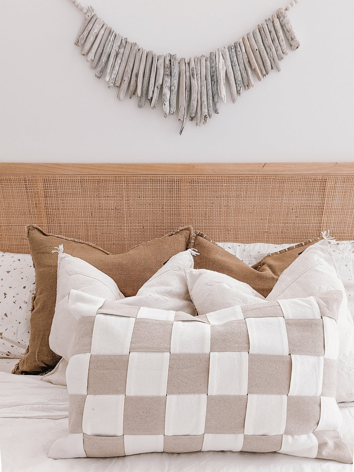 Lucia Weaved Linen Cushion -Natural/White Cushions and Covers Wander & Wild 