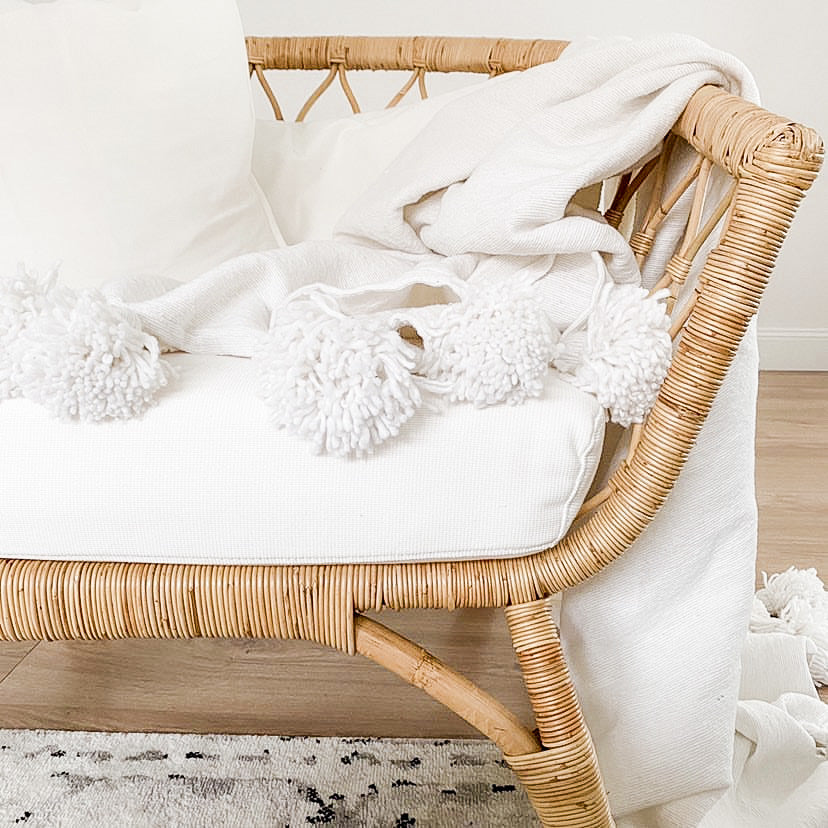 Classic Moroccan Pom Pom Throw Crisp White Wander Wild